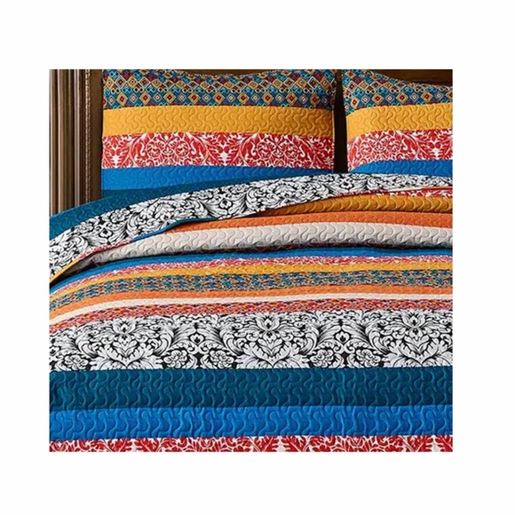 Queen Boho Stripe Light-Weight Reversible Bed Set 3-Pc EUC - Picture 5 of 5